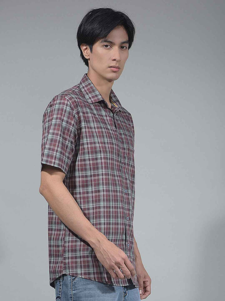 Wine Checked 100% Cotton Shirt