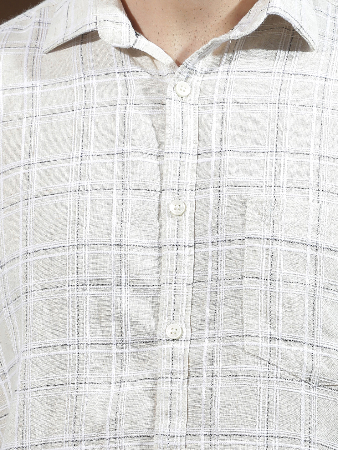 Cream Checked Linen Shirt