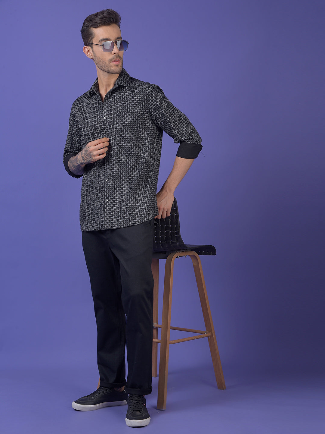 Black Printed 100% Cotton Shirt