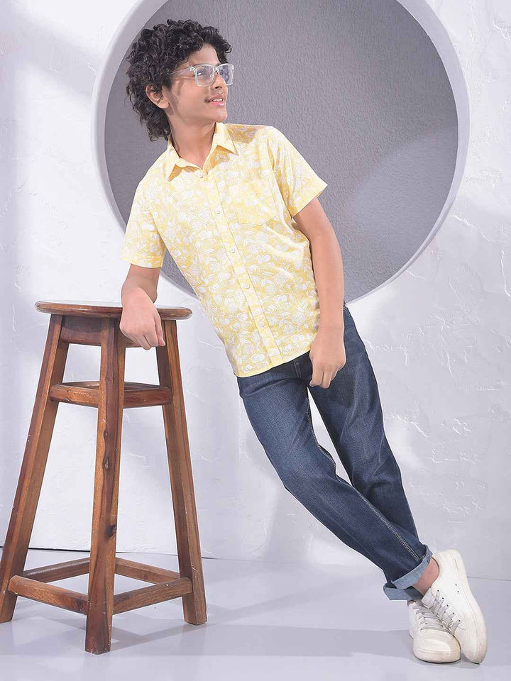 Yellow Floral Print 100% Cotton Shirt