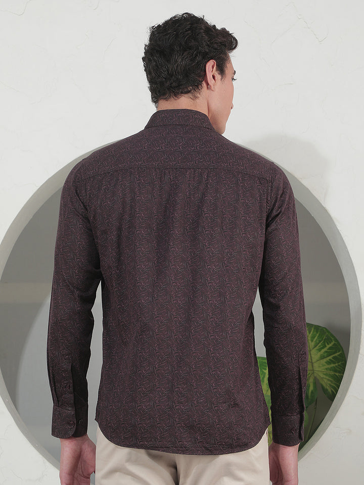 Brown Botanical Print Shirt