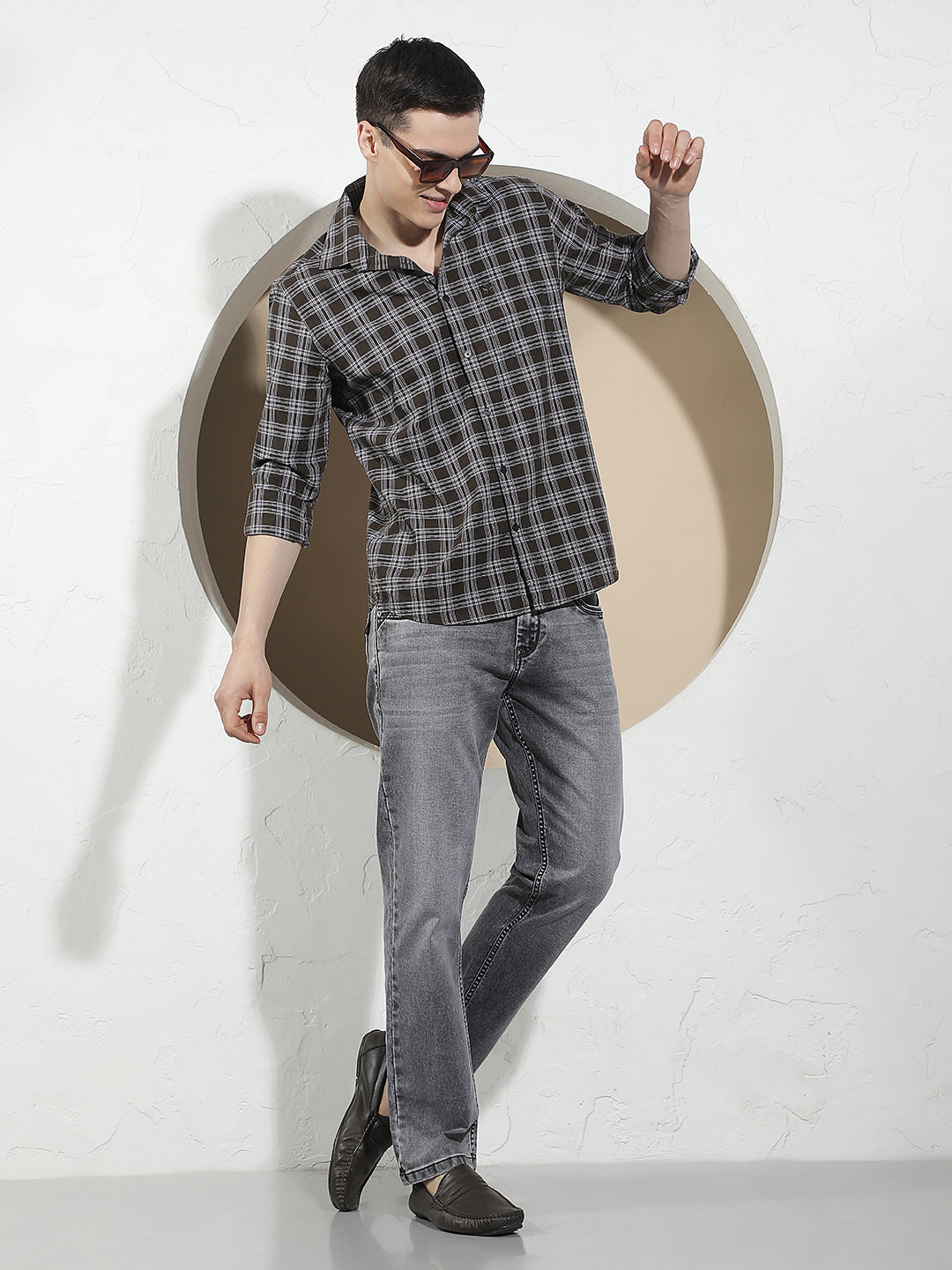 Brown 100% Cotton Checked Shirt