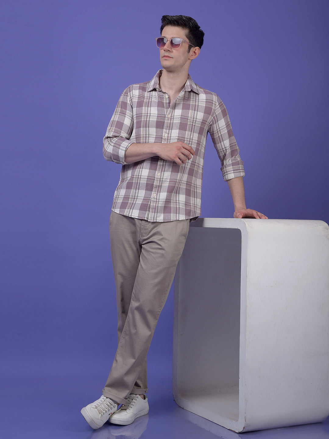 Purple Checked 100% Cotton Shirt