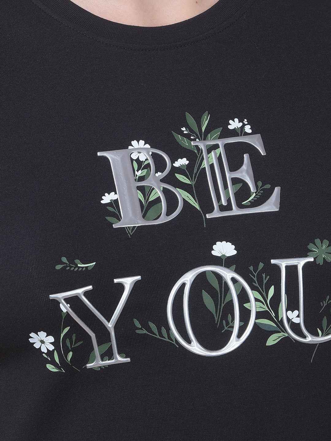 Black Typographic Print Modal T-Shirt