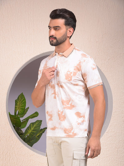 Brown Abstract Print Polo Neck T-Shirt