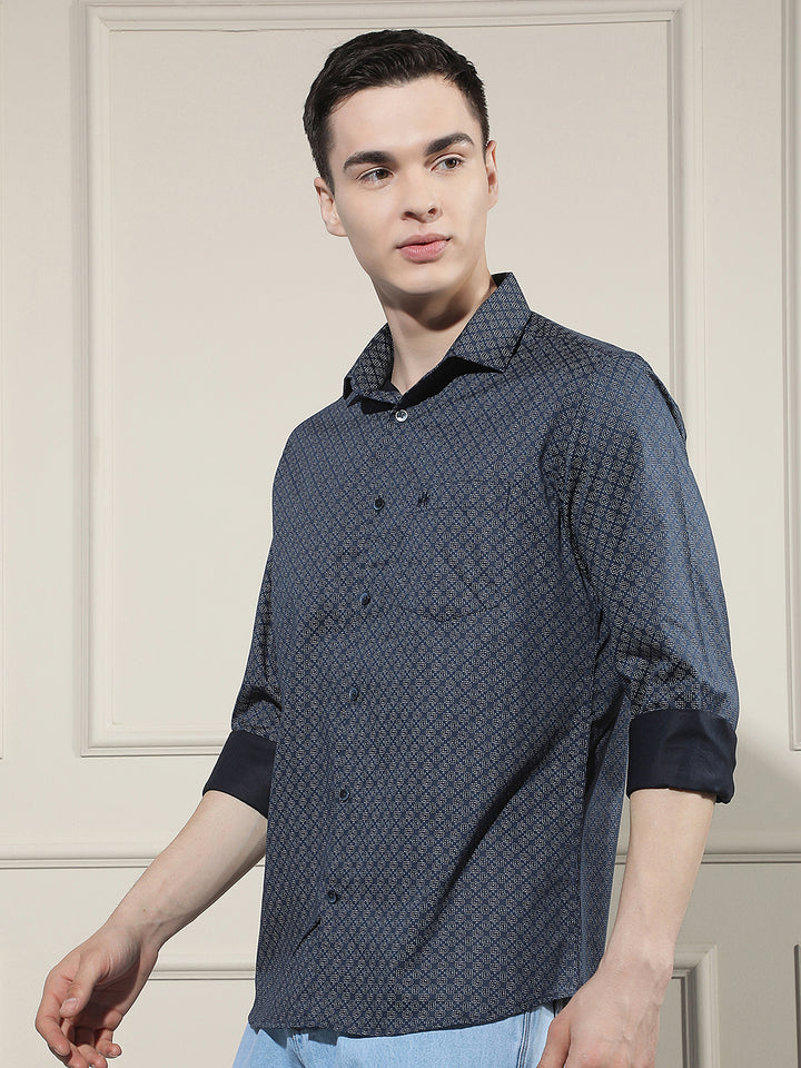 Refined Deep Blue Printed Shirt