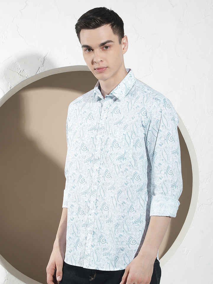 Blue Botanical Print Shirt