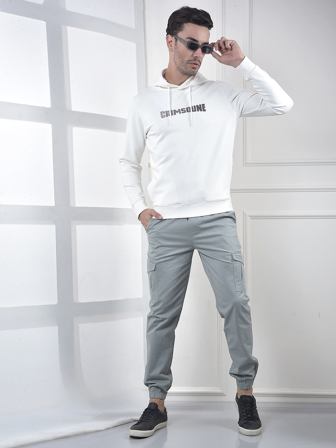 Off White Embroidered Hooded Neck Sweatshirt