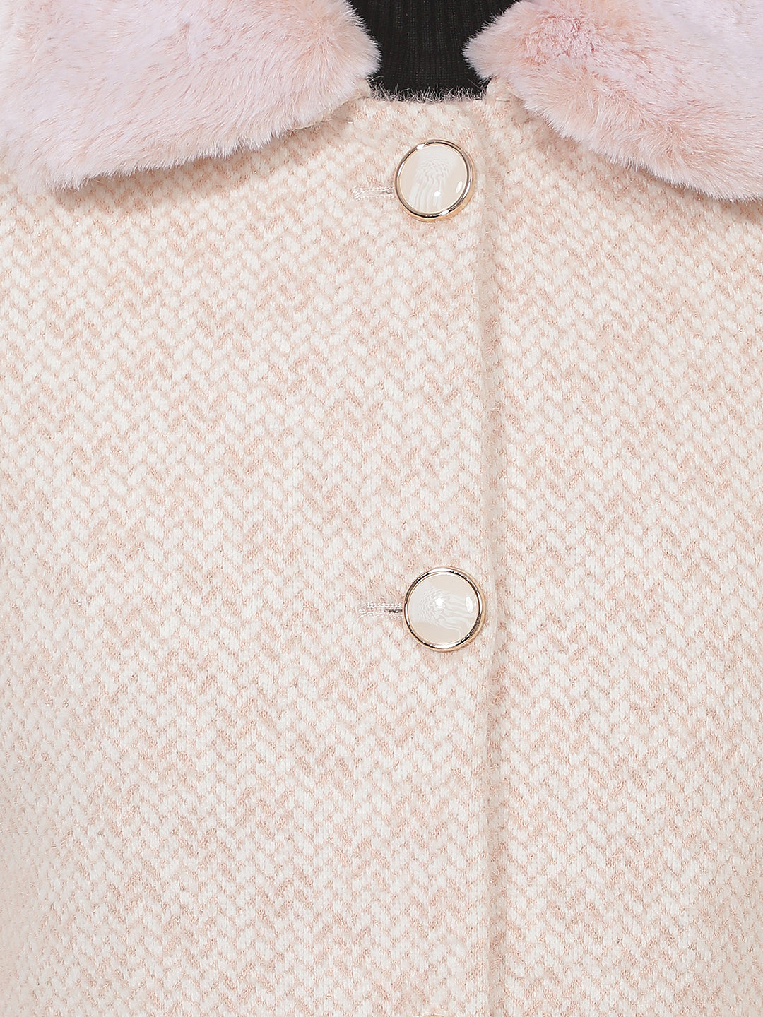 Pink Jacquard Faux Fur Longline Overcoat