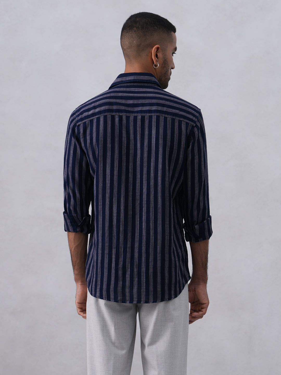 Navy Blue Vertical Stripes 100% Cotton Shirt