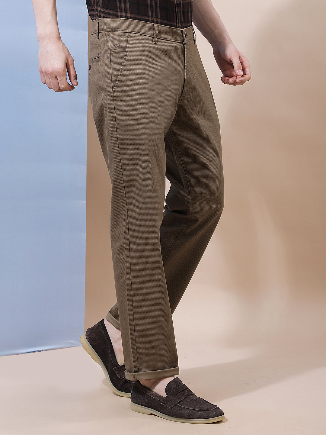 Brown Printed Straight Trousers
