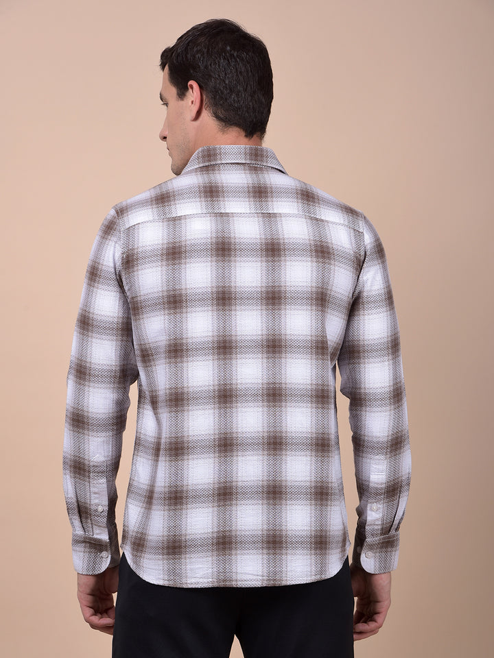 Brown Checked 100% Cotton Shirt