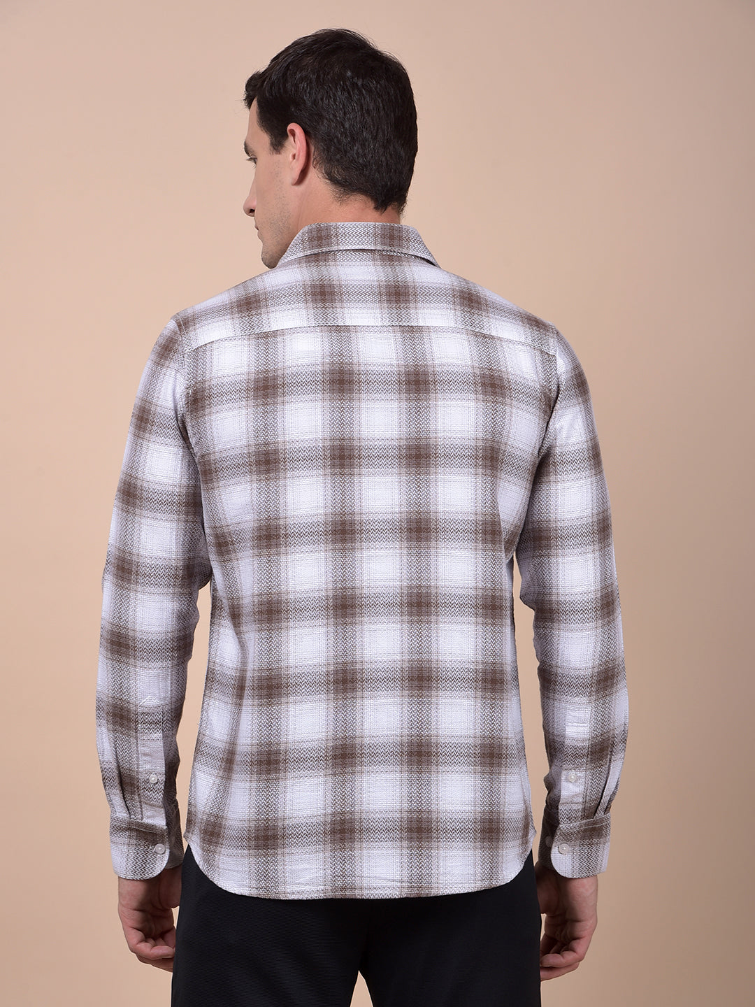 Brown Checked 100% Cotton Shirt
