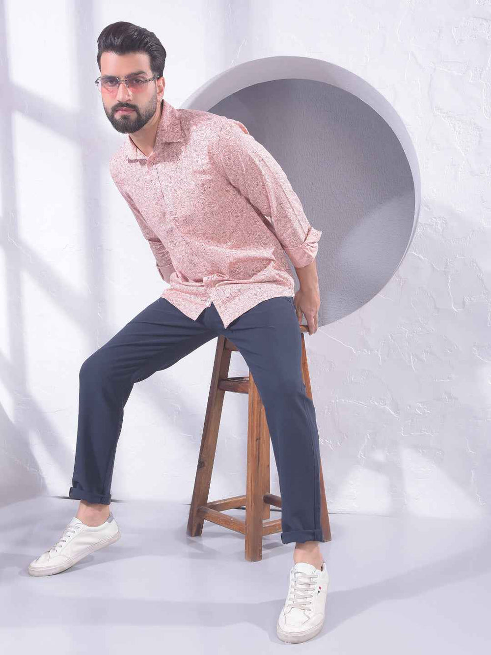 Peach Geometric Print Shirt