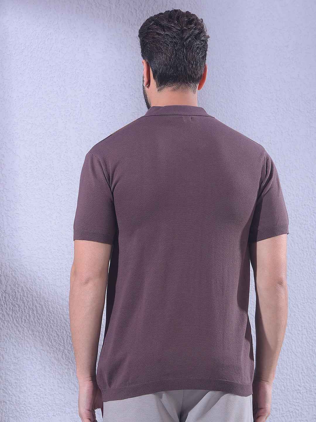 Brown Colorblocked 100% Cotton T-Shirt