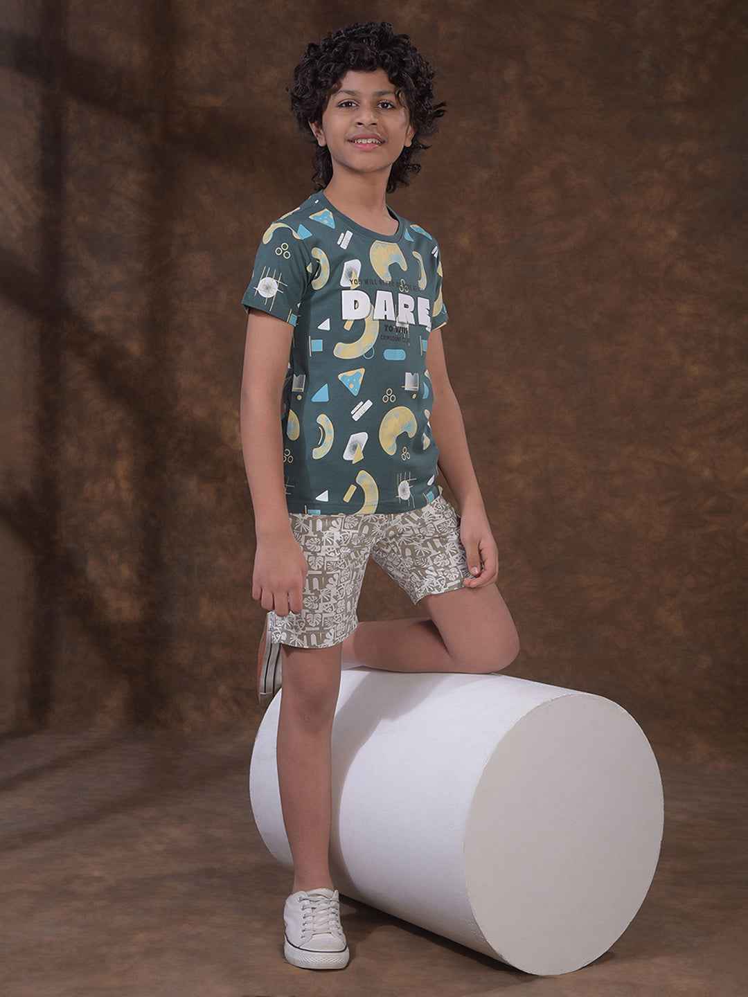 Khaki Printed 100% Cotton Shorts