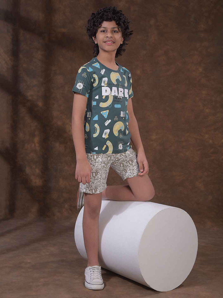 Khaki Printed 100% Cotton Shorts
