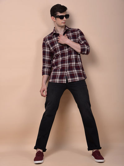 Maroon Checked 100% Cotton Shirt