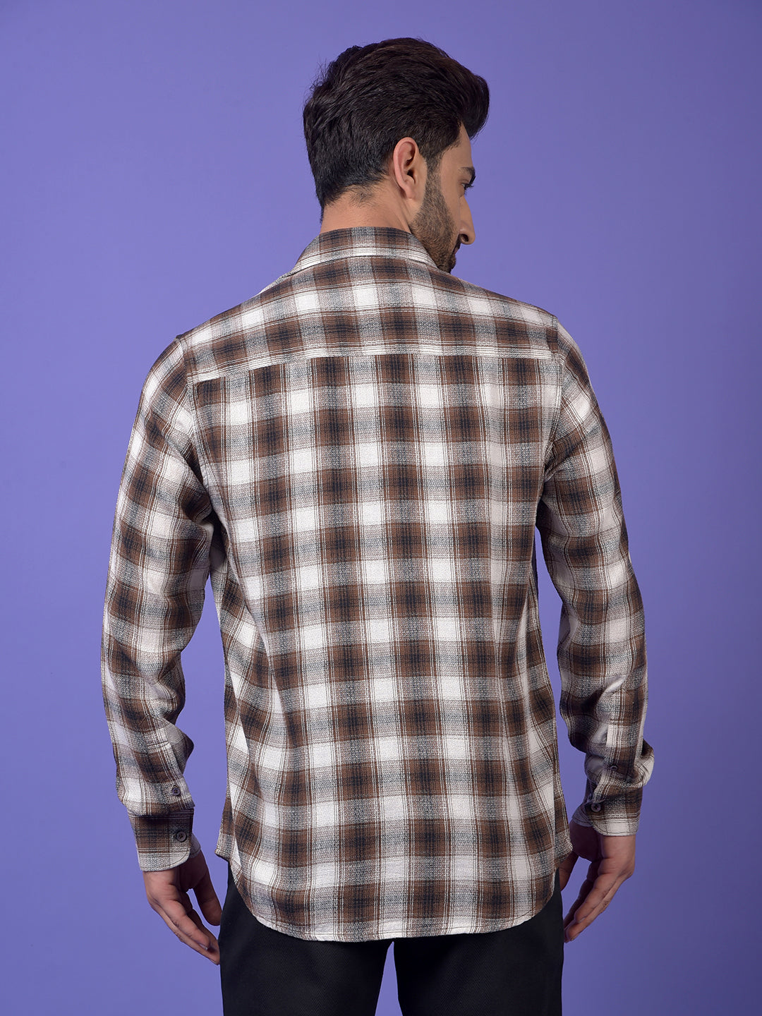 Brown Checked Linen Shirt