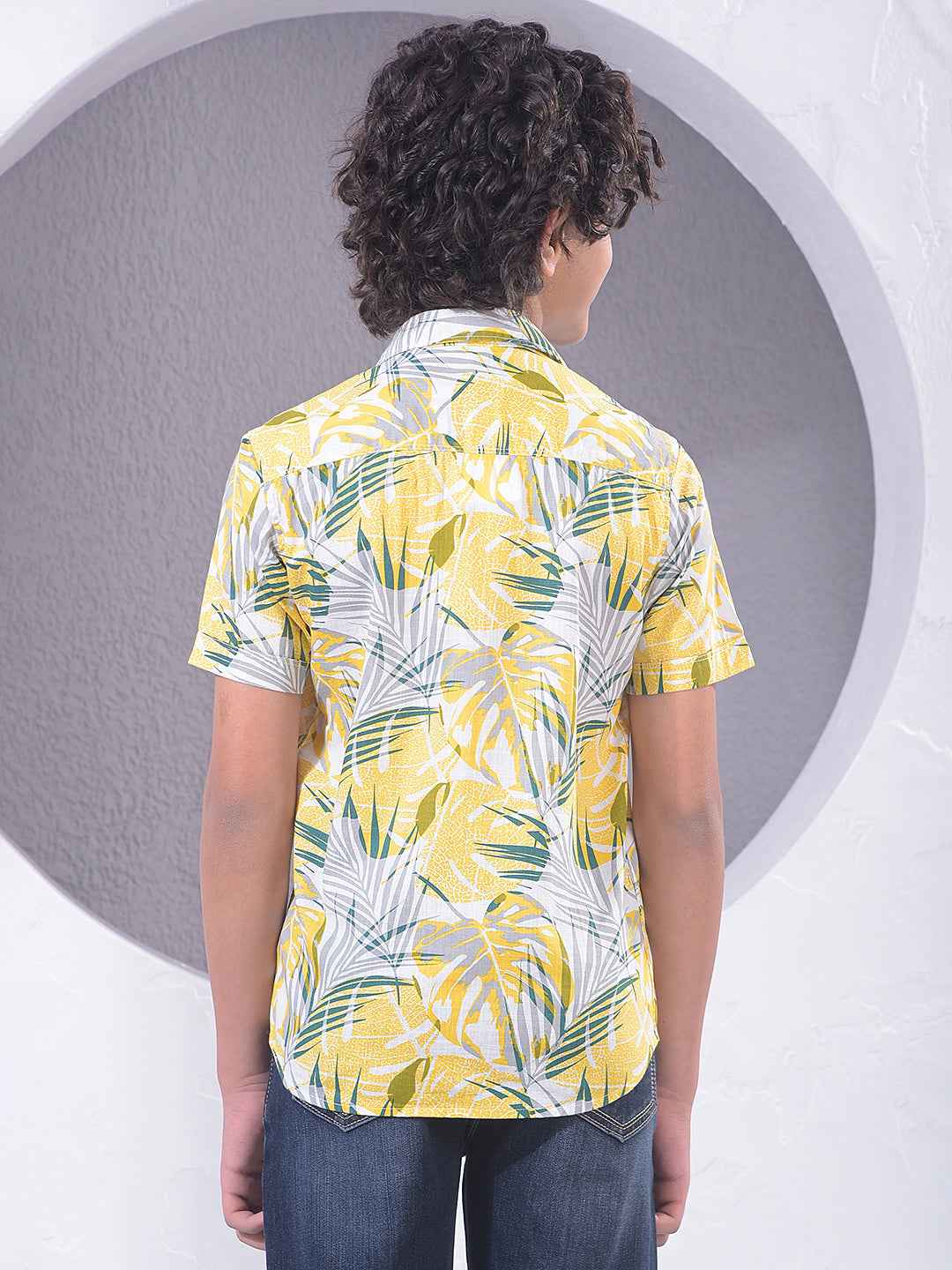 Yellow Botanical Print 100% Cotton Shirt