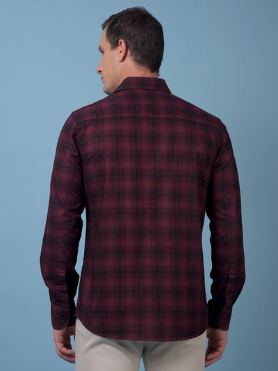 Maroon Checked 100% Cotton Shirt