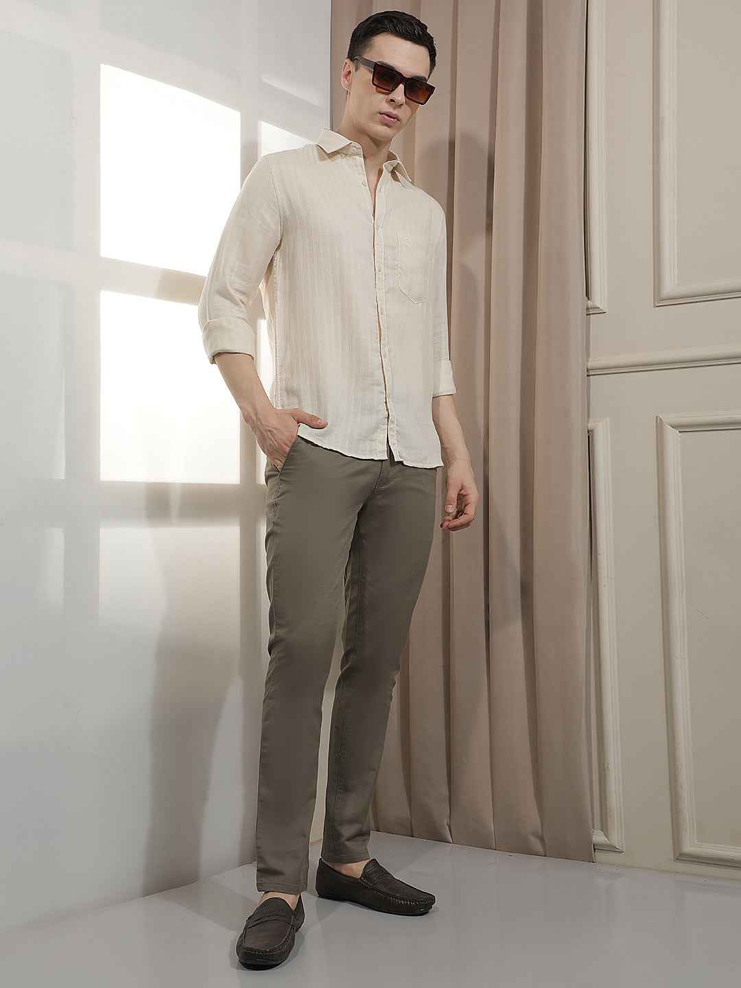 Beige Vertical Stripes Shirt