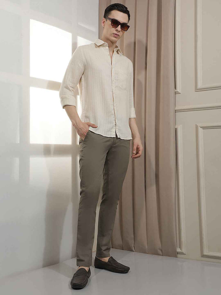 Beige Vertical Stripes Shirt