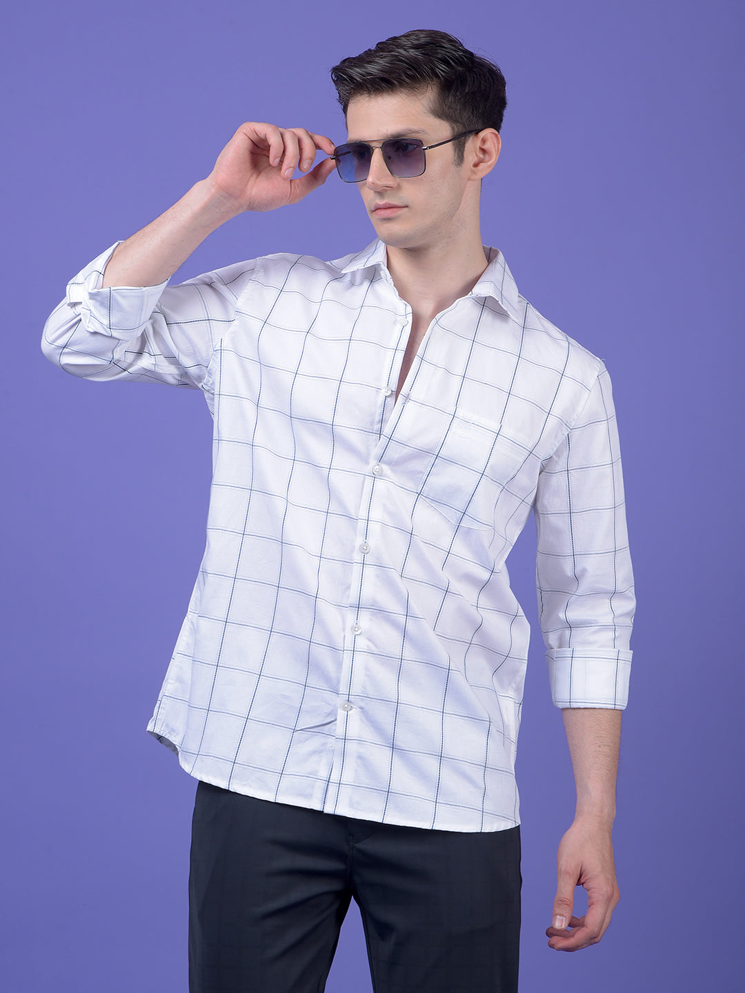 White Windowpane Check 100% Cotton Shirt