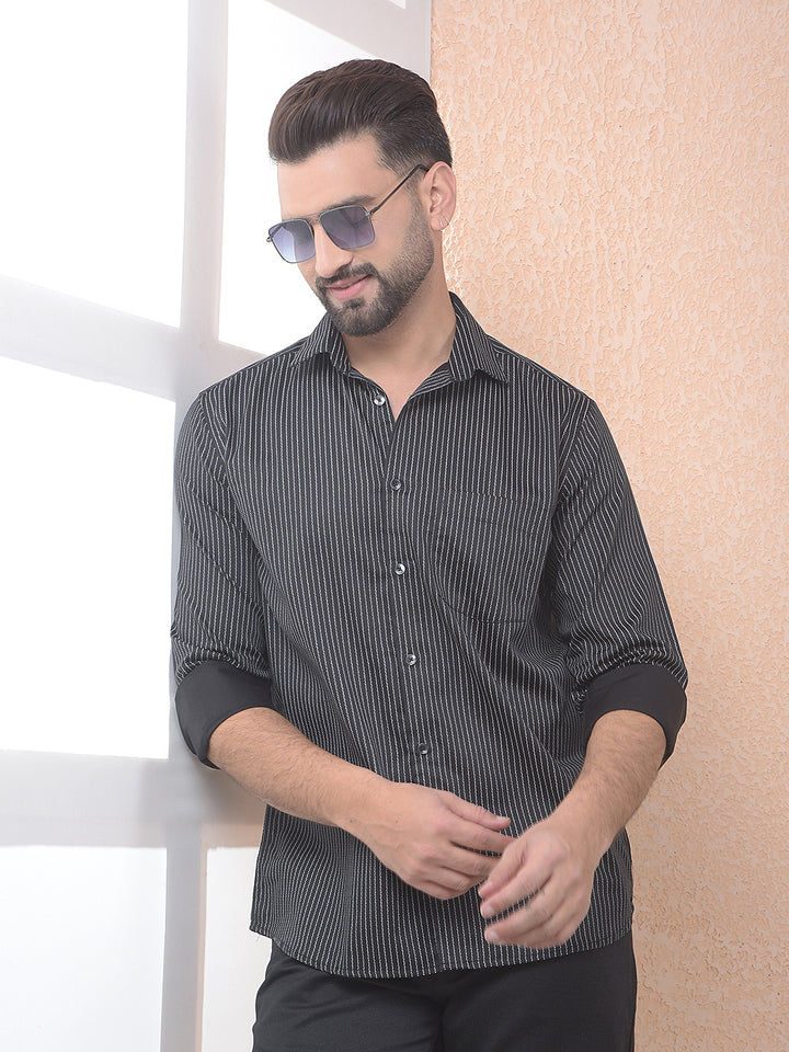 Black Fine Stripe Casual Shirt