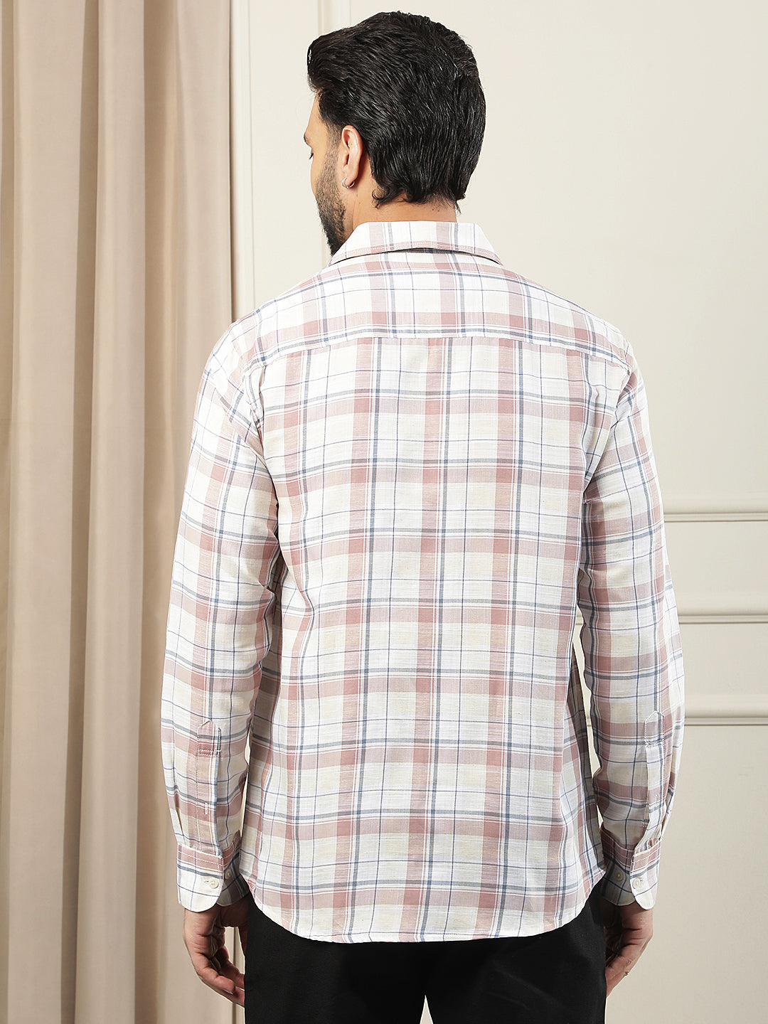 Peach Checked Linen Shirt