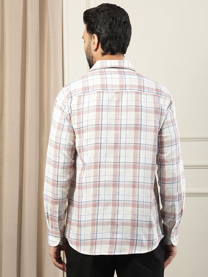 Peach Checked Linen Shirt