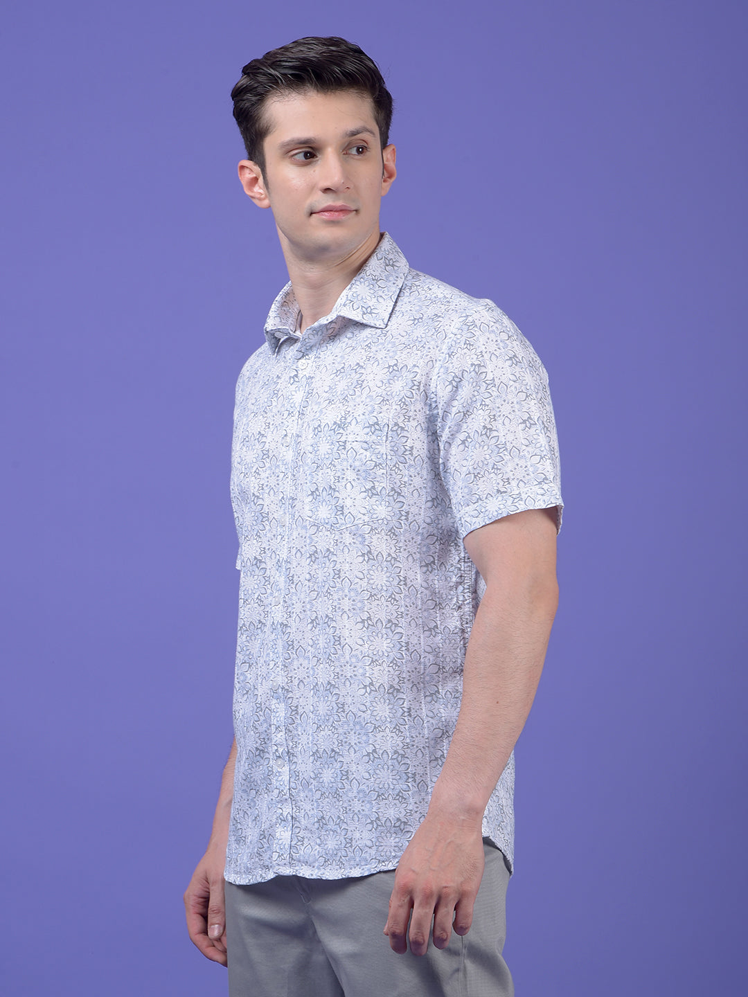 Grey Floral Print Shirt