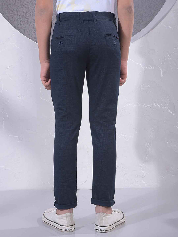 Navy Blue Textured Trousers