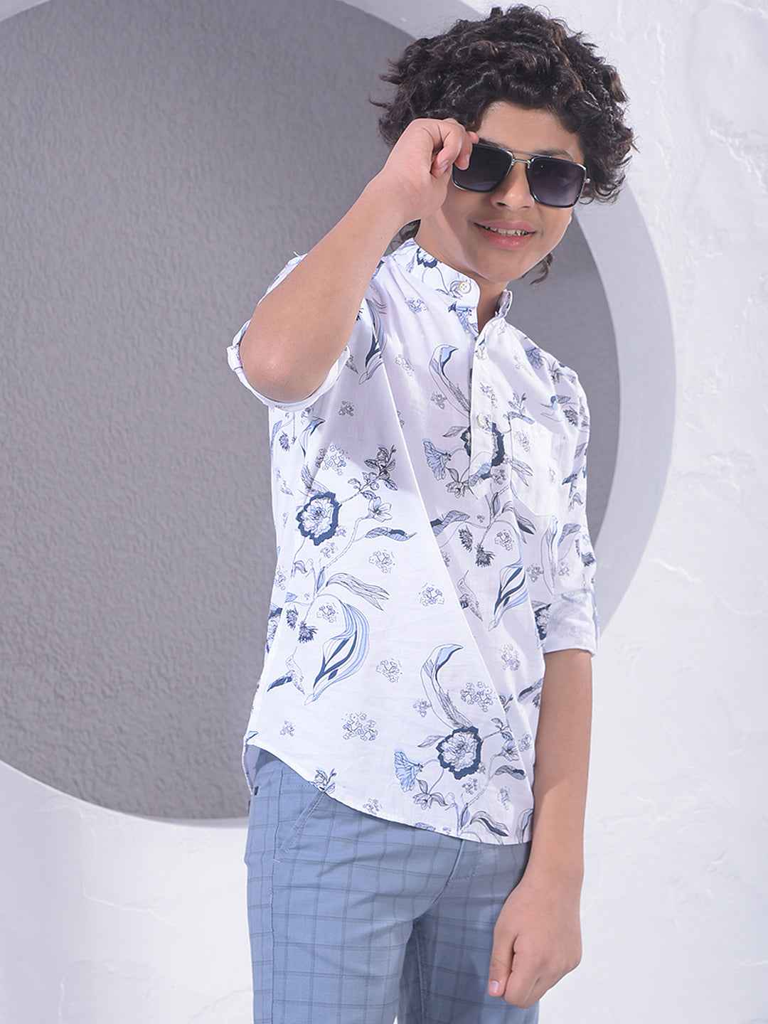 White Floral Print Kurta