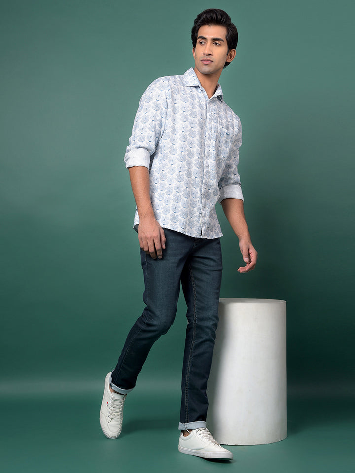 Blue Floral Print Shirt-Men Shirts-Crimsoune Club