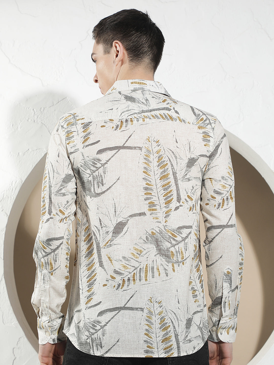 Grey Botanical Print Linen Shirt