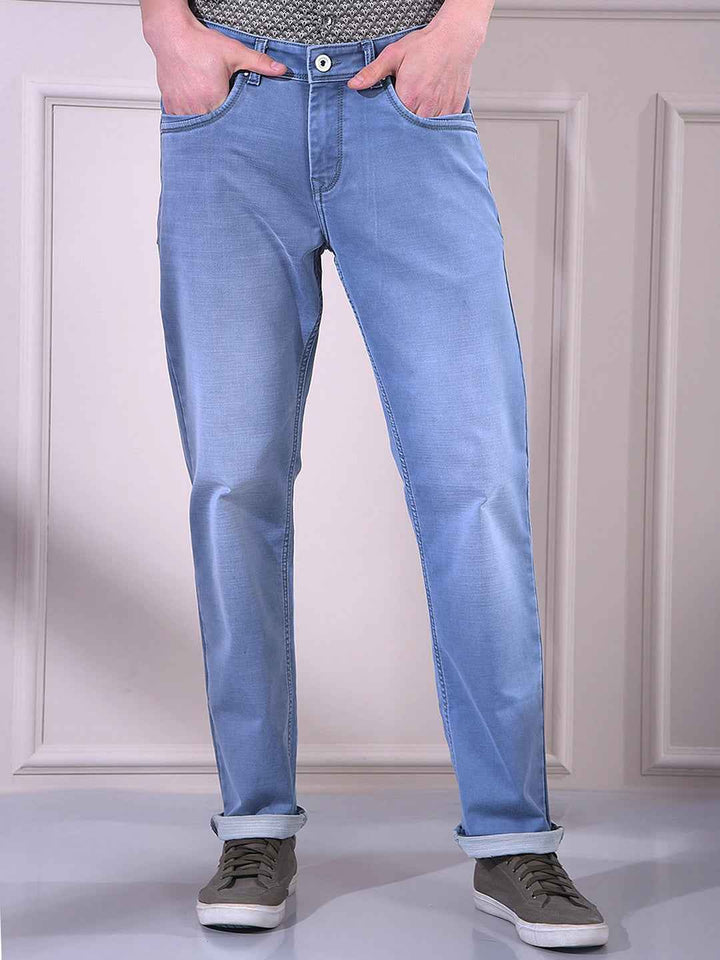 Crisp Light Blue Straight Smooth Jeans