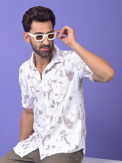 Beige Printed 100% Cotton Shirt