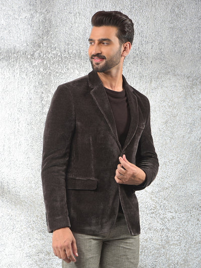 Wine Notched Lapel Knitted Single-Breasted Blazer