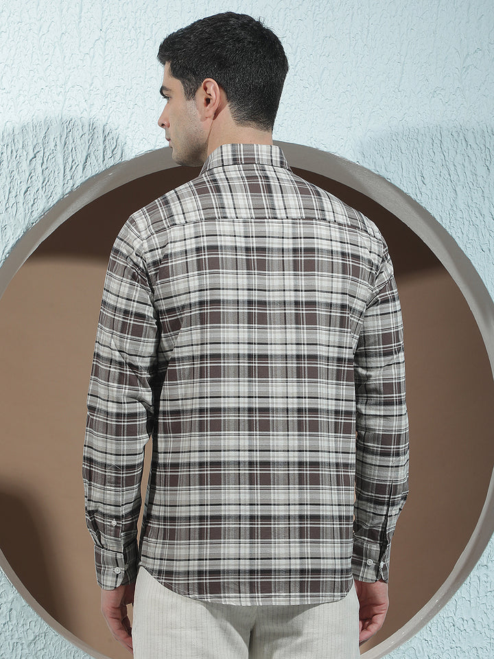 Brown 100% Cotton Checked Shirt