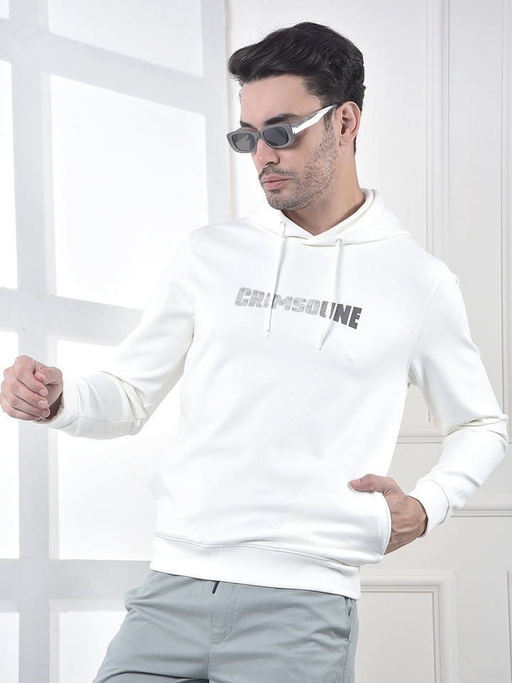 Off White Embroidered Hooded Neck Sweatshirt