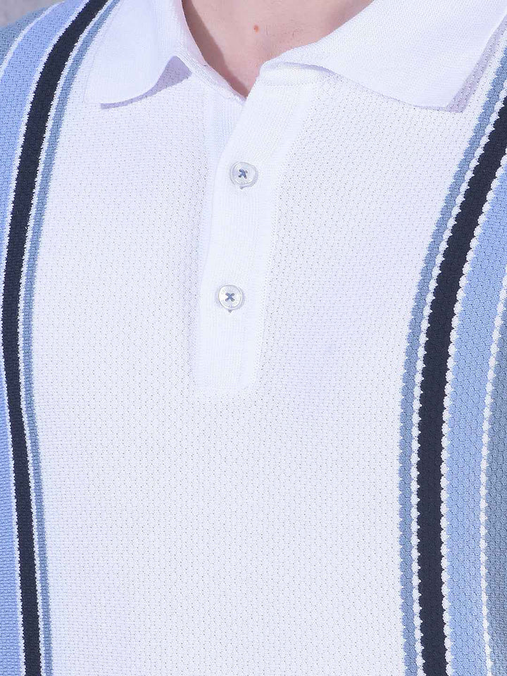 White Vertical Striped 100% Cotton T-Shirt