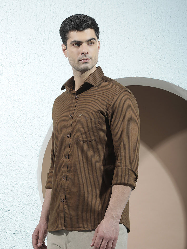 Brown Verical Stripes Shirt