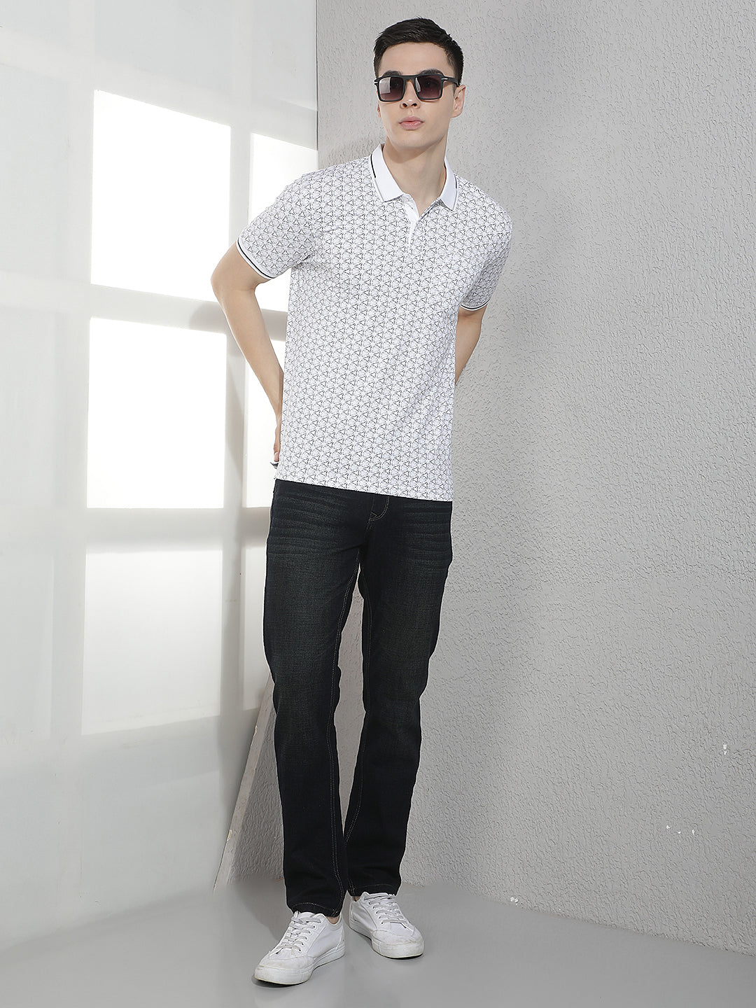 White Printed Polo Neck T-Shirt
