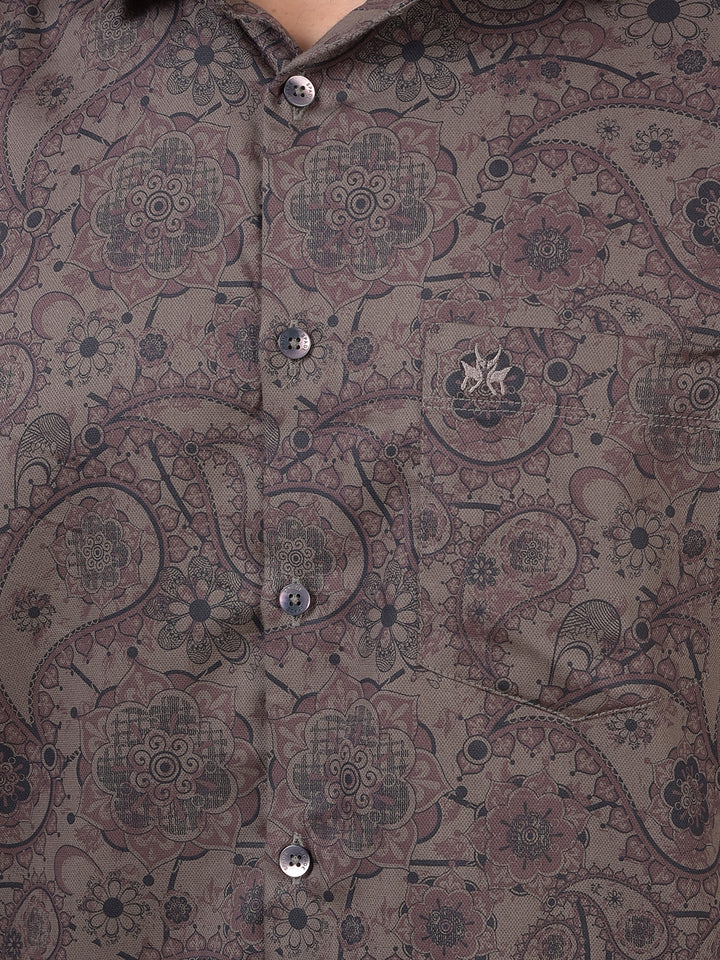 Brown Floral Print Shirt