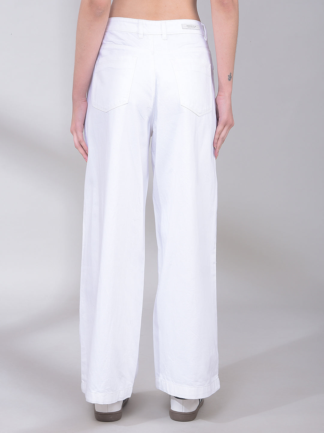 White 100% Cotton Wide-Leg Jeans