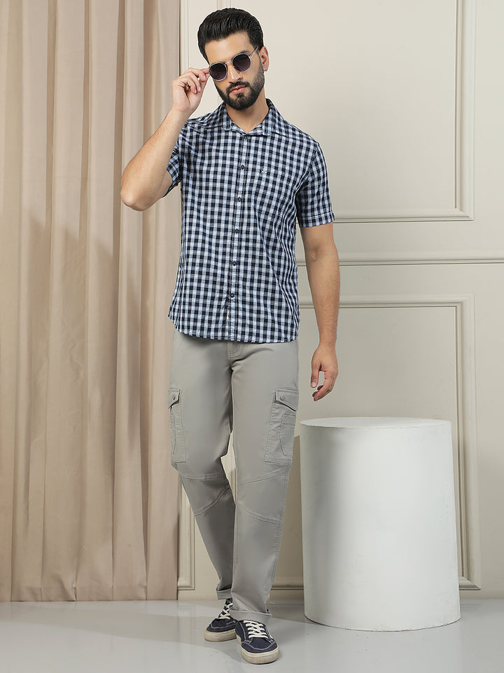 Navy Blue Checked 100% Cotton Shirt