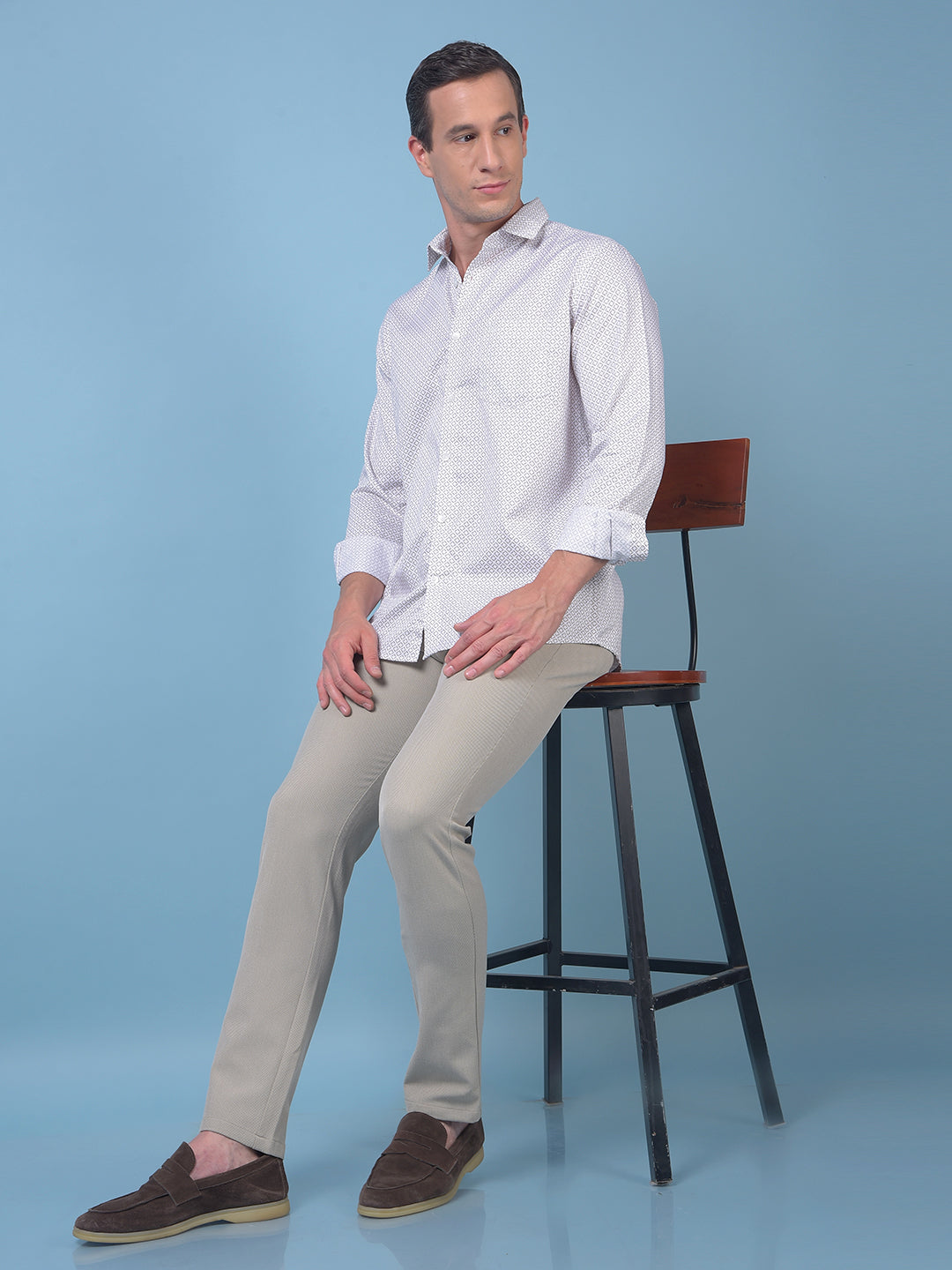 Beige Printed 100% Cotton Shirt
