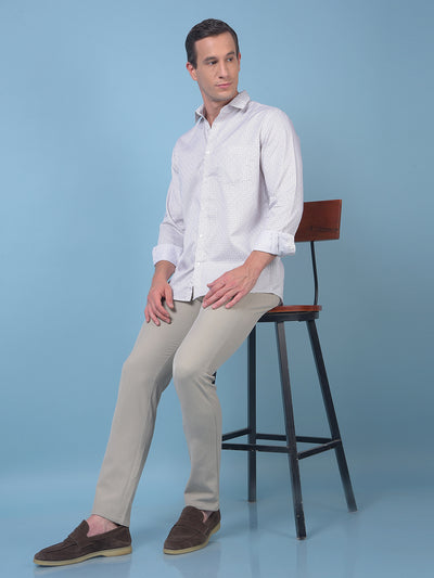 Beige Printed 100% Cotton Shirt