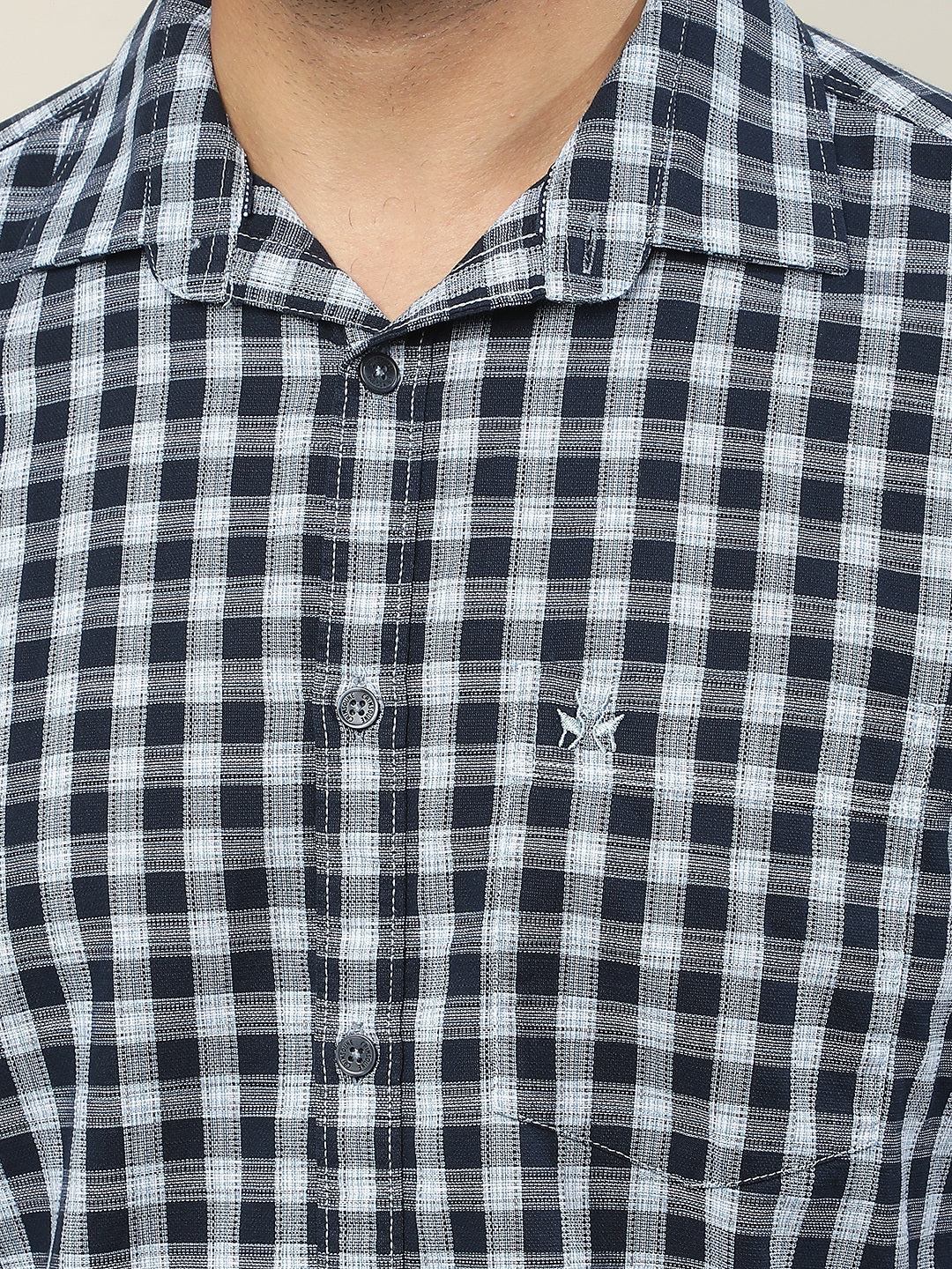 Navy Blue Checked 100% Cotton Shirt